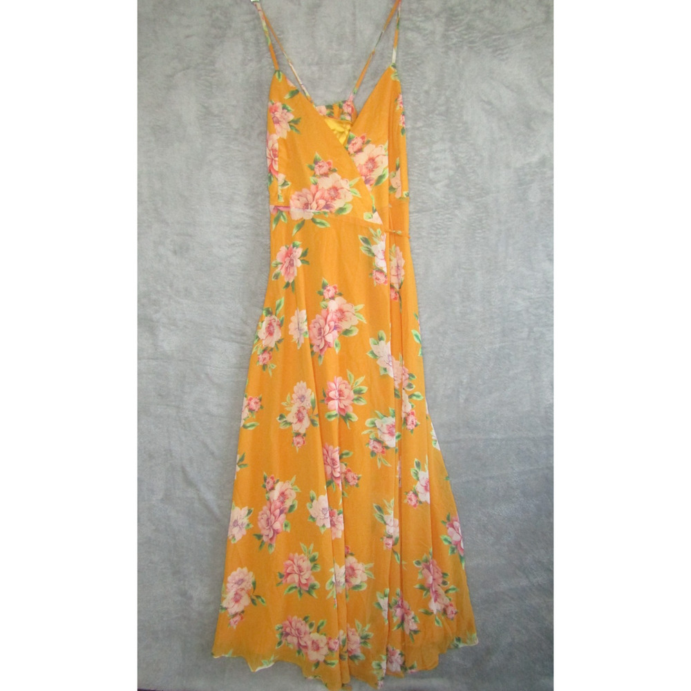 Lulus XL Yellow Floral Wrap Maxi Dress Adjustable Straps Boho Summer Wedding